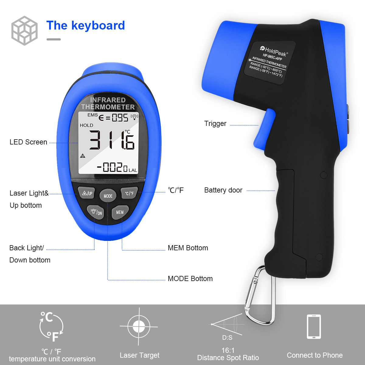 HoldPeak IR Thermometer Gun -5 - đánh giá và giá Industrial Laser Temperature Gun