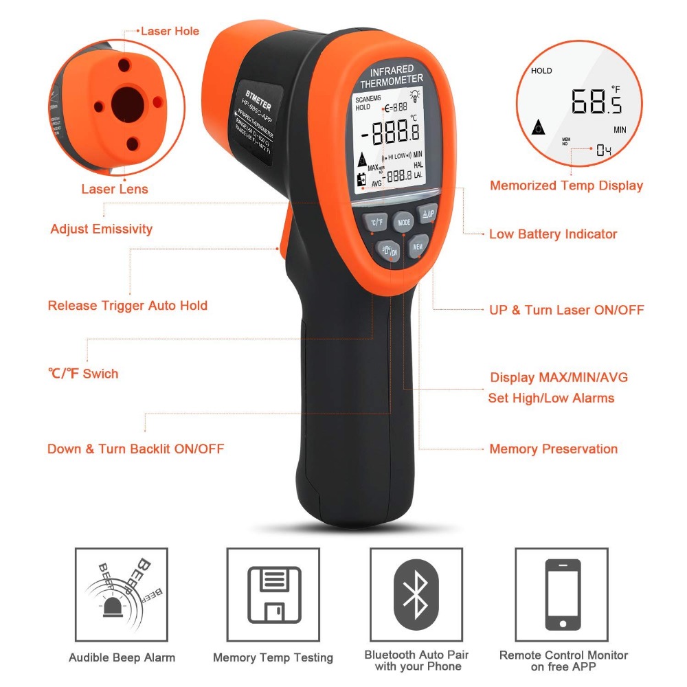 BTMETER Digital Pyrometer Non- - đánh giá và giá Industrial Laser Temperature Gun