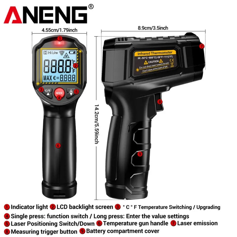 ANENG TH202 Non-contact Infrar - đánh giá và giá Industrial Laser Temperature Gun